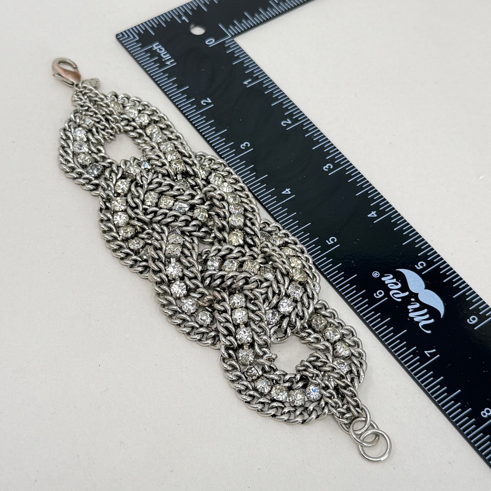 Stella & Dot Petra Braided Rhinestone Bracelet Chunky‎ Chain Sparkle Silver Tone - Picture 7 of 10